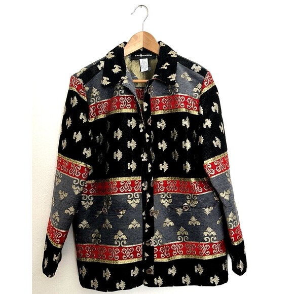 Vintage SAG HARBOR WOMEN'S TAPESTRY BROCADE JACKET FLEUR DE LIS PATTERN SZ 10 - Picture 9 of 10